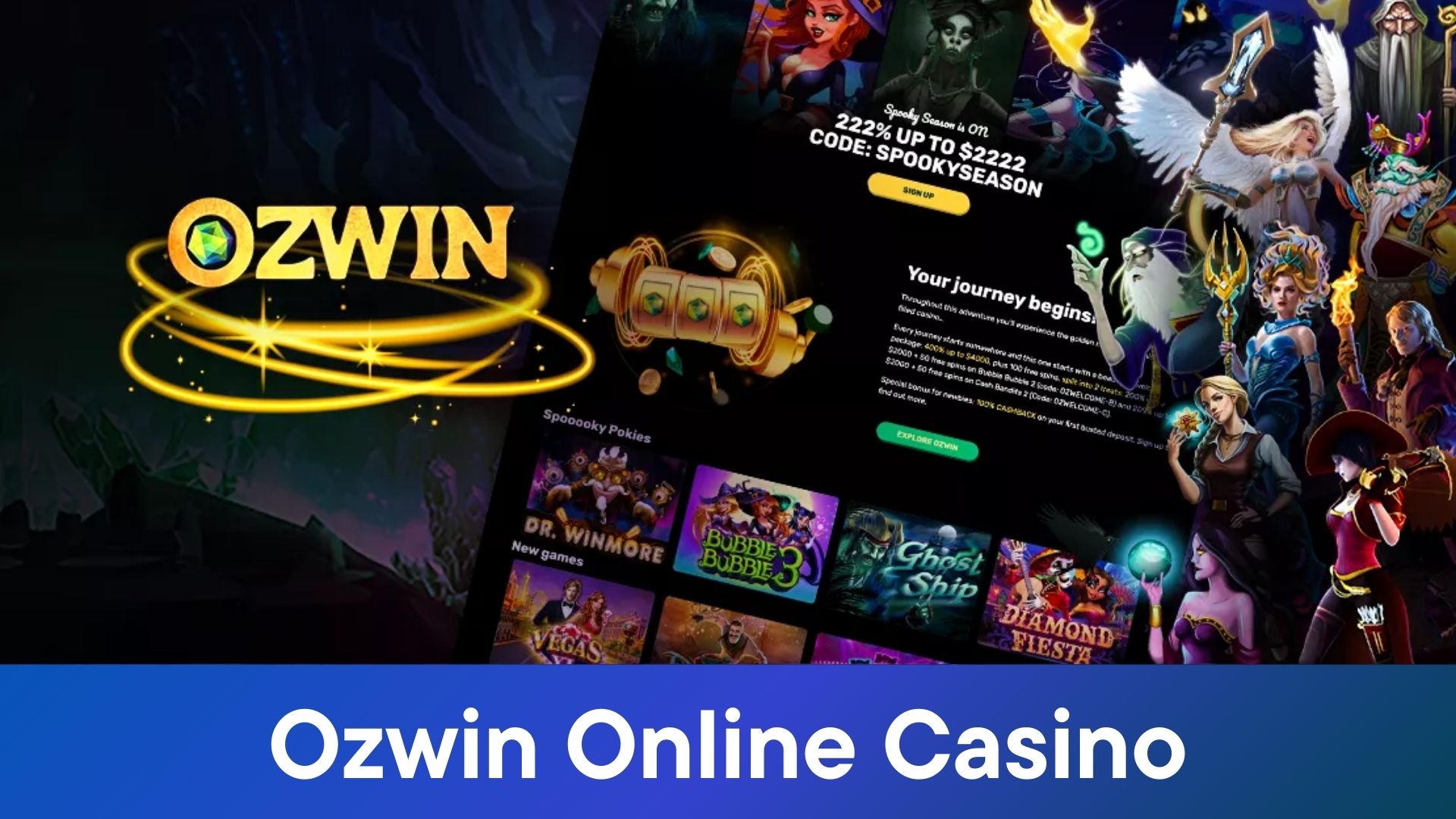 Screenshot of Ozwin Casino lobby showing game categories and promotional banners